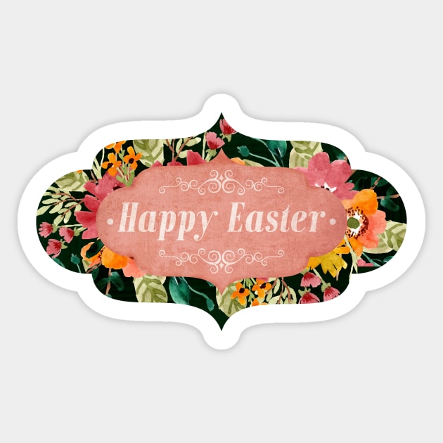 Watercolor Flowers Happy Easter Banner Sticker by CheriesArt